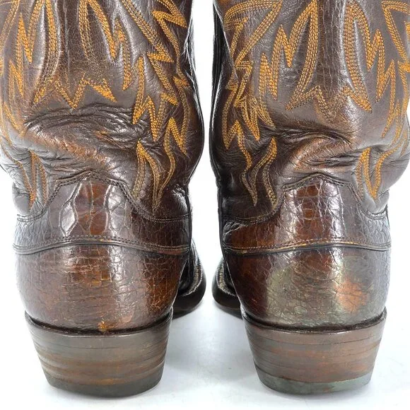Vintage Exotic Justin Cowboy Boots Mens size 9D Brown Western 9020 White Label - Picture 13 of 16